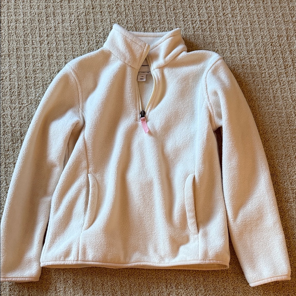 Girls Cream-Zip Fleece Pullover